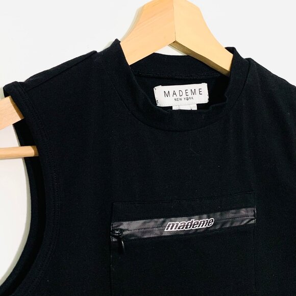 Mademe Black Sleeveless Tank Top W/ Zipper Pocket Front Detail Medium NWOT - Picture 2 of 9